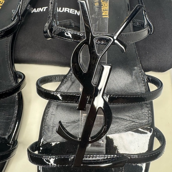 SAINT LAURENT CASSANDRA PATENT SANDALS iBLACK Size 381/2. - Picture 3 of 8